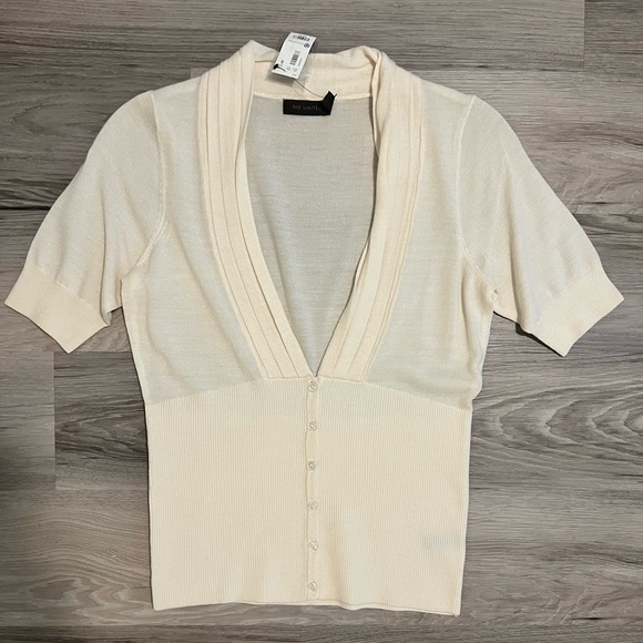 The Limited Tops - NWT The Limited Cream Short Sleeve Button Up Acrylic Wool Women’s Sweater Small